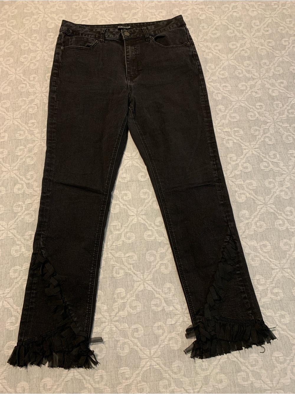 Elliott & Vine Fringed Hem Black Wide-Leg Jeans NWOT (Size 12)